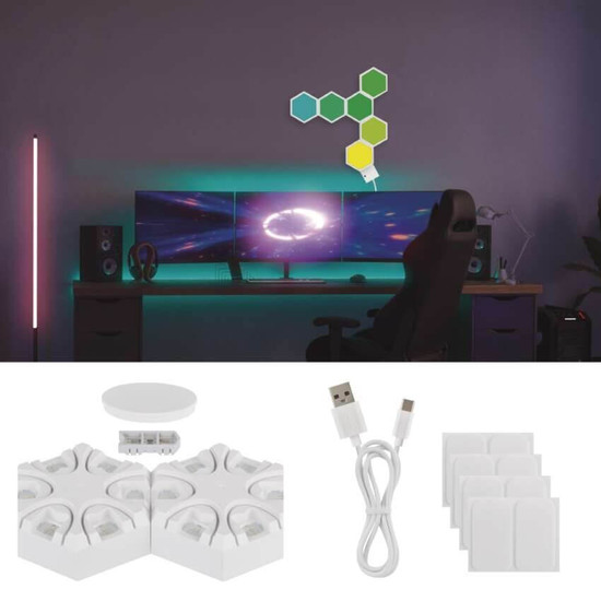 Emos LED Tischleuchte GoSmart Hexagon RGBIC 6-teilig 5,5W dimmbar WiFi Weiß ZIW426R