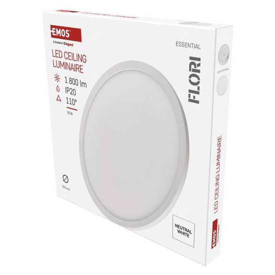 Emos LED Anbauleuchte, Deckenleuchte Flori 18W neutralweiss 4000K Weiß Ø29cm ZM1400