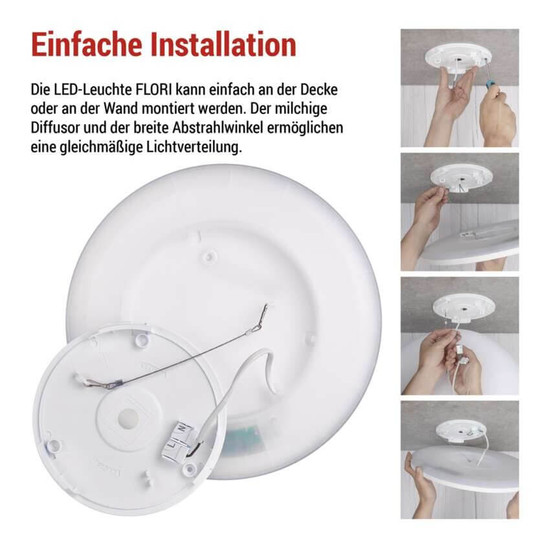 Emos LED Anbauleuchte, Deckenleuchte Flori 18W neutralweiss 4000K Weiß Ø29cm ZM1400