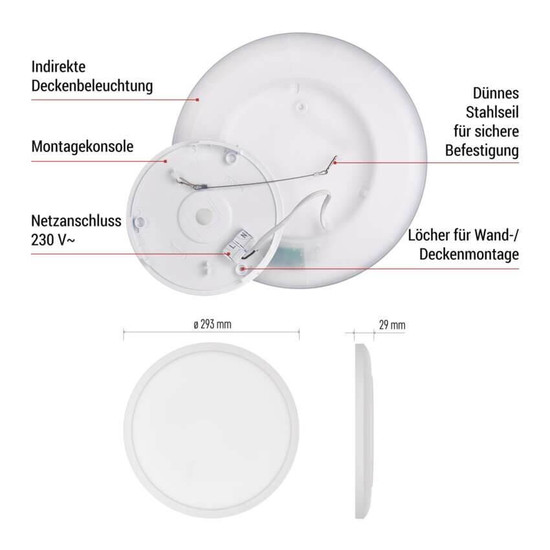 Emos LED Anbauleuchte, Deckenleuchte Flori 18W neutralweiss 4000K Weiß Ø29cm ZM1400