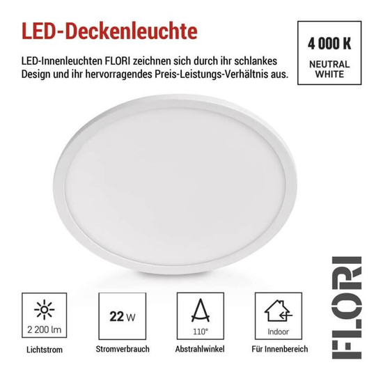 Emos LED Anbauleuchte, Deckenleuchte Flori 22W neutralweiss 4000K Weiß Ø42cm ZM1401