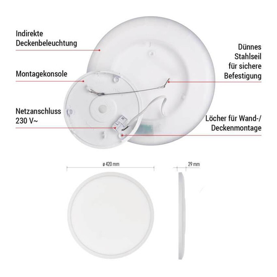 Emos LED Anbauleuchte, Deckenleuchte Flori 22W neutralweiss 4000K Weiß Ø42cm ZM1401