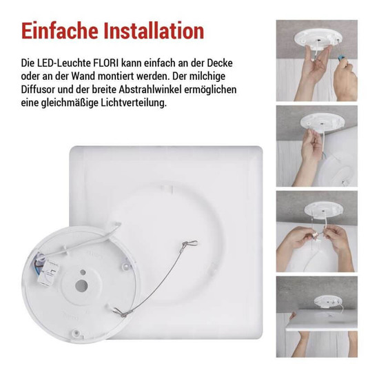 Emos LED Anbauleuchte, Deckenleuchte Flori 18W neutralweiss 4000K Weiß 29x29cm ZM1402