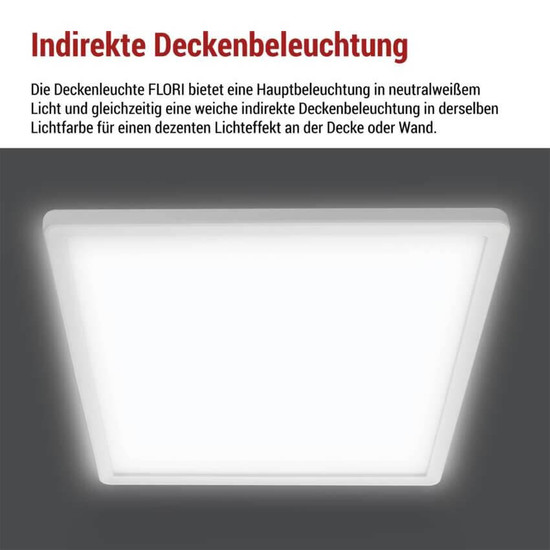 Emos LED Anbauleuchte, Deckenleuchte Flori 18W neutralweiss 4000K Weiß 29x29cm ZM1402