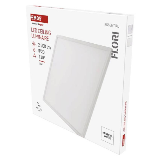 Emos LED Anbauleuchte, Deckenleuchte Flori 22W neutralweiss 4000K Weiß 42x42cm ZM1403
