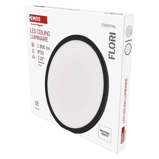 Emos LED Anbauleuchte, Deckenleuchte Flori 18W neutralweiss 4000K Schwarz Ø29cm ZM1404