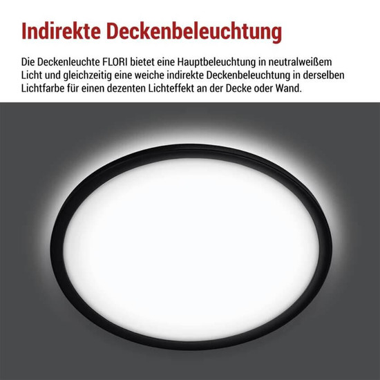 Emos LED Anbauleuchte, Deckenleuchte Flori 18W neutralweiss 4000K Schwarz Ø29cm ZM1404