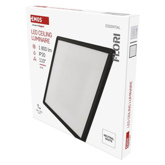Emos LED Anbauleuchte, Deckenleuchte Flori 18W neutralweiss 4000K Schwarz 29x29cm ZM1406