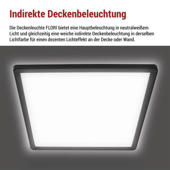 Emos LED Anbauleuchte, Deckenleuchte Flori 18W neutralweiss 4000K Schwarz 29x29cm ZM1406