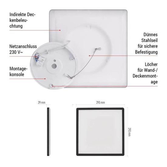 Emos LED Anbauleuchte, Deckenleuchte Flori 18W neutralweiss 4000K Schwarz 29x29cm ZM1406