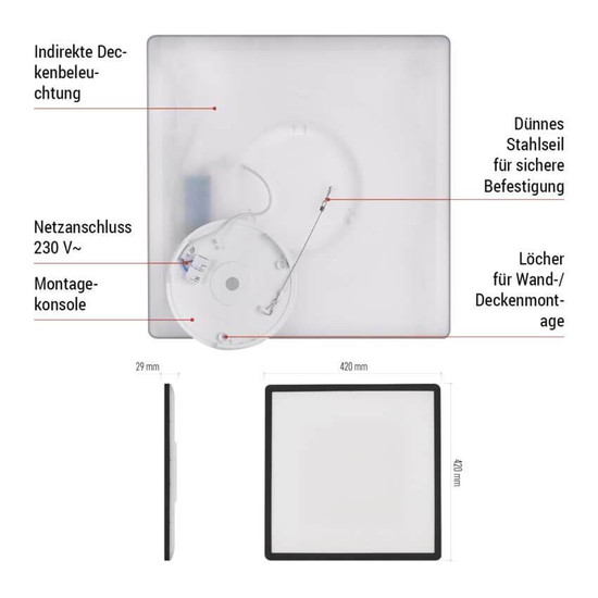 Emos LED Anbauleuchte, Deckenleuchte Flori 22W neutralweiss 4000K Schwarz 42x42cm ZM1407