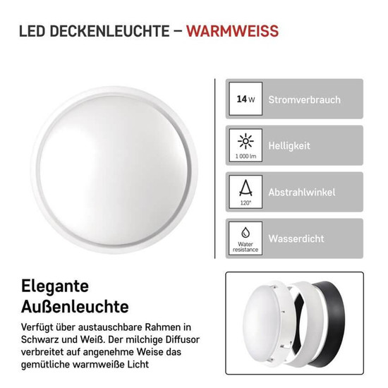 Emos LED Wandleuchte Zuri 14W warmweiss 3000K IP54 Schwarz Weiß Ø21,5cm ZM3130