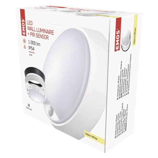Emos LED Wandleuchte Zuri 14W warmweiss 3000K Bewegungsmelder IP54 Schwarz Weiß Ø21,5cm ZM3131