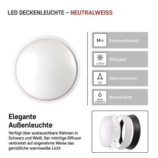 Emos LED Wandleuchte Zuri 14W neutralweiss 4000K IP54 Schwarz Weiß Ø21,5cm ZM3230