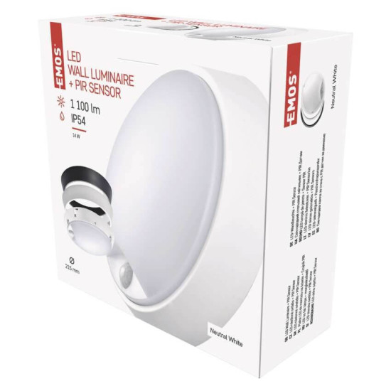 Emos LED Wandleuchte Zuri 14W neutralweiss 4000K Bewegungsmelder IP54 Schwarz Weiß Ø21,5cm ZM3231