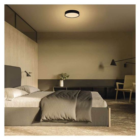 Emos LED Anbauleuchte, Deckenleuchte Rori 17W CCT warm-/neutralweiss 2700K/3500K/4000K Bewegungsmelder Schwarz Stahl Ø31cm ZM4401