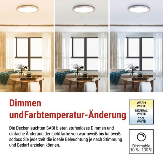 Emos LED Deckenleuchte Sabi 30W CCT warm-/tageslichtweiss 2700K/6500K dimmbar Fernbedienung Weiß Stahl 40cm ZM5111