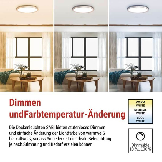 Emos LED Deckenleuchte Sabi 45W CCT warm-/tageslichtweiss 2700K/6500K dimmbar Fernbedienung Weiß Stahl 50cm ZM5112