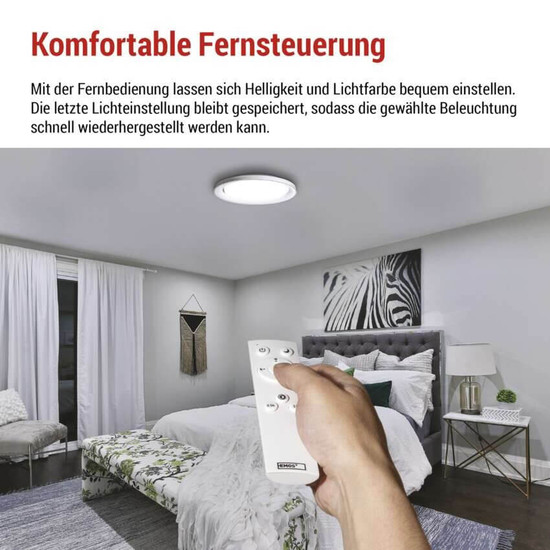 Emos LED Deckenleuchte Remi 45W CCT warm-/tageslichtweiss 2700K/6500K dimmbar Fernbedienung Weiß Stahl 51cm ZM5113