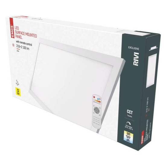Emos LED Deckenleuchte Rivi 25W CCT warm-/tageslichtweiss 2700K/6000K dimmbar Fernbedienung Weiß Aluminium 29,5x59,5cm ZM5172
