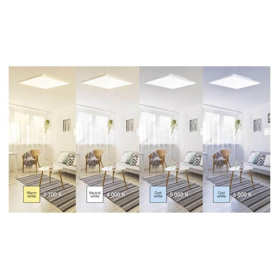 Emos LED Deckenleuchte Rivi 25W CCT warm-/tageslichtweiss 2700K/6000K dimmbar Fernbedienung Weiß Aluminium 29,5x59,5cm ZM5172