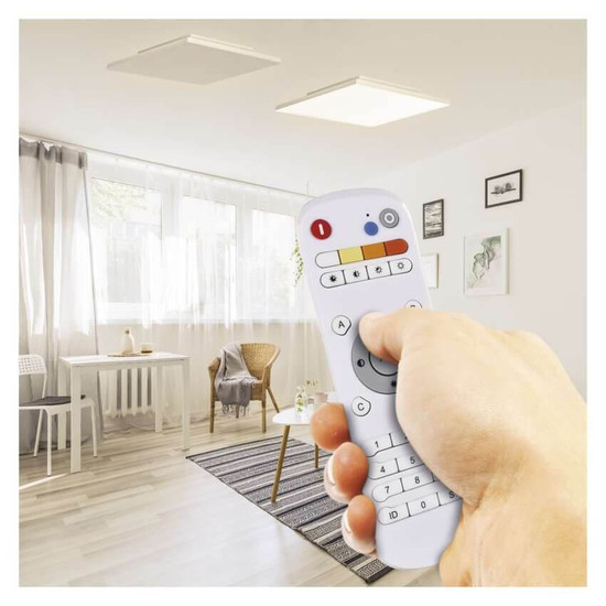 Emos LED Deckenleuchte Rivi 25W CCT warm-/tageslichtweiss 2700K/6000K dimmbar Fernbedienung Weiß Aluminium 29,5x59,5cm ZM5172