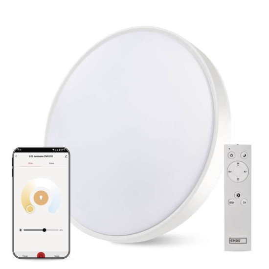 Emos LED Deckenleuchte GoSmart 45W CCT warm-/tageslichtweiss 2700K/6500K dimmbar Fernbedienung WiFi Weiß Stahl Ø50cm ZM5192