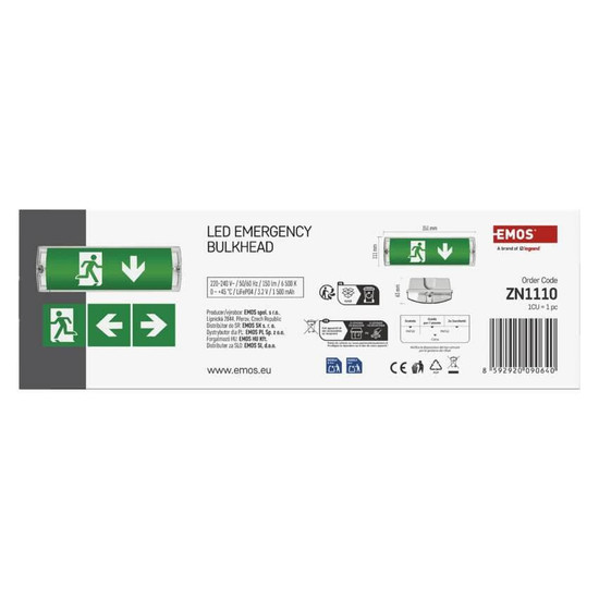 Emos LED Notleuchte Nessi 3W tageslichtweiss 6500K Akku IP65 Weiß 35x11cm ZN1110