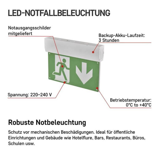 Emos LED Notleuchte Cessi 3W neutralweiss 5000K Akku Weiß 31,5x22cm ZN1210