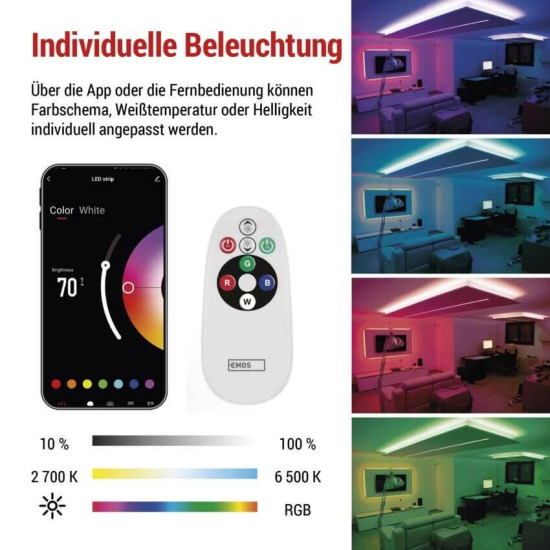 Emos LED Streifen RGB 11W CCT warm-/tageslichtweiss 2700K/6500K WiFi 200cm ZPW218R