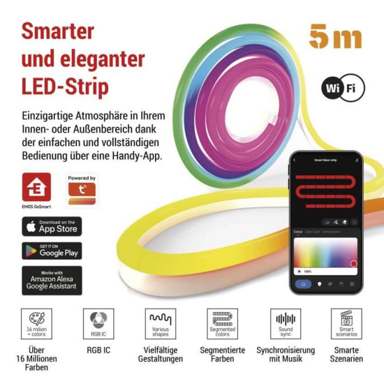 Emos LED Streifen GoSmart RGBIC 33W dimmbar WiFi Weiß 5m ZPW513I