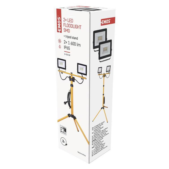 Emos LED Fluter Set mit Stativ Hobby Slim 2x 20,5W neutralweiss 4000K IP65 Schwarz Gelb Aluminium 86x86cm ZS2221.2