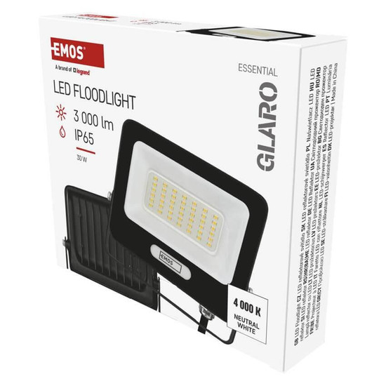 Emos LED Fluter Glaro 30W neutralweiss 4000K IP65 Schwarz Aluminium 16x14cm ZS2234B