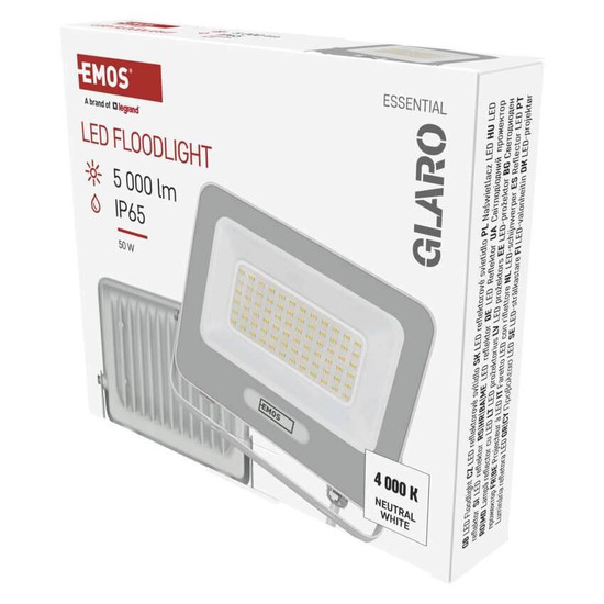 Emos LED Fluter Glaro 50W neutralweiss 4000K IP65 Weiß Aluminium 19x16,5cm ZS2244W