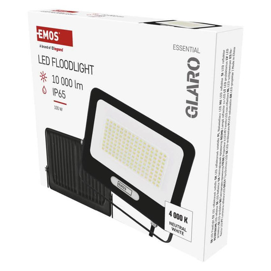 Emos LED Fluter Glaro 100W neutralweiss 4000K IP65 Schwarz Aluminium 24x20cm ZS2254B
