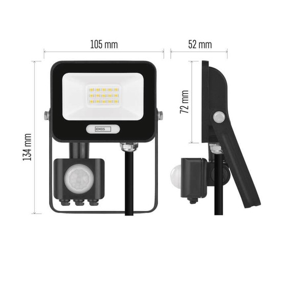 Emos LED Fluter mit Bewegungsmelder Glaro 10W neutralweiss 4000K IP54 Schwarz Aluminium 10,5x13cm ZS2314B