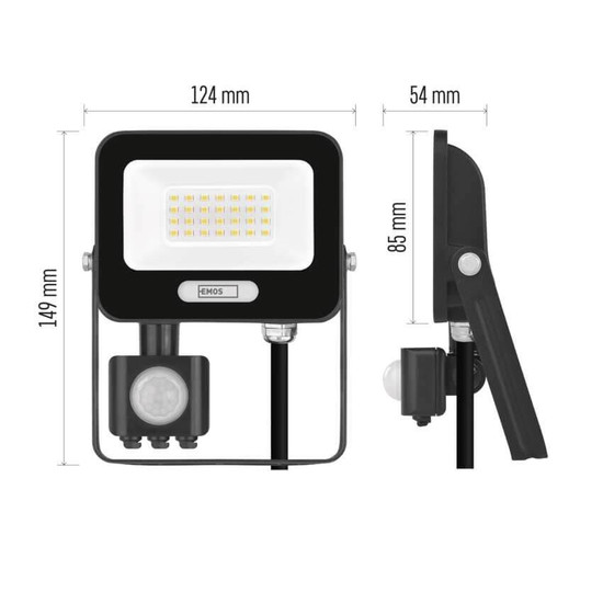 Emos LED Fluter mit Bewegungsmelder Glaro 20W neutralweiss 4000K IP54 Schwarz Aluminium 12x15cm ZS2324B