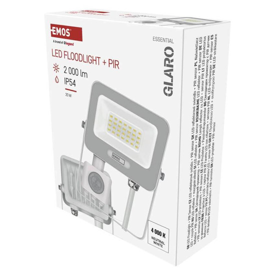 Emos LED Fluter mit Bewegungsmelder Glaro 20W neutralweiss 4000K IP54 Weiß Aluminium 12x15cm ZS2324W