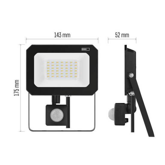 Emos LED Fluter mit Bewegungsmelder Simpo 30W neutralweiss 4000K IP44 Schwarz Aluminium 14x17,5cm ZS2333