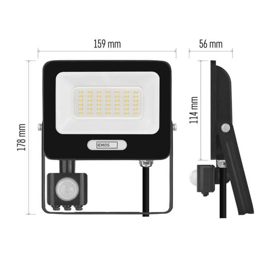 Emos LED Fluter mit Bewegungsmelder Glaro 30W neutralweiss 4000K IP54 Schwarz Aluminium 16x18cm ZS2334B