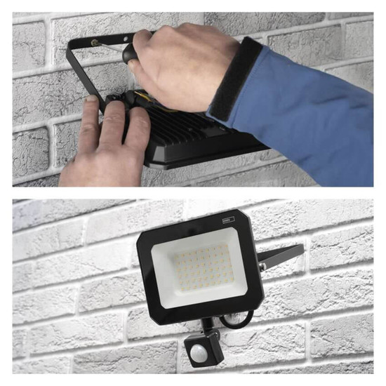 Emos LED Fluter mit Bewegungsmelder Simpo 50W neutralweiss 4000K IP44 Schwarz Aluminium 18x20cm ZS2343