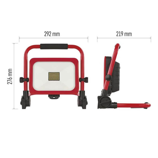 Emos LED Fluter Acco 50W tageslichtweiss 6500K Akku IP54 Rot Schwarz Aluminium 29x22cm ZS2833