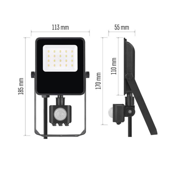 Emos LED Fluter mit Bewegungsmelder Visio 10W neutralweiss 4000K IP54 Schwarz Aluminium 11x18,5cm ZS2913