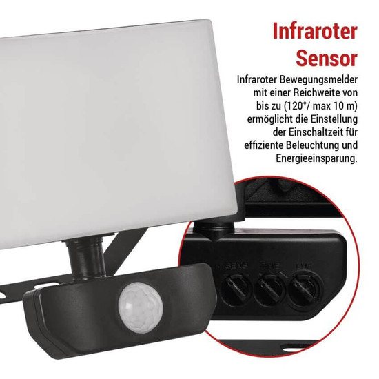 Emos LED Fluter mit Bewegungsmelder Tambo 20W neutralweiss 4000K IP54 Schwarz Aluminium 13,5x16,5cm ZS2922
