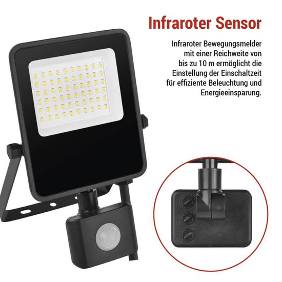 Emos LED Fluter mit Bewegungsmelder Visio 30W neutralweiss 4000K IP54 Schwarz Aluminium 21,5x13,5cm ZS2933