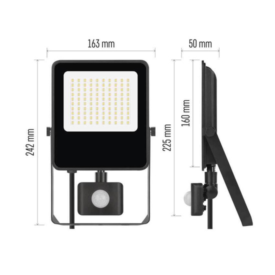 Emos LED Fluter mit Bewegungsmelder Visio 50W neutralweiss 4000K IP54 Schwarz Aluminium 24x16cm ZS2943