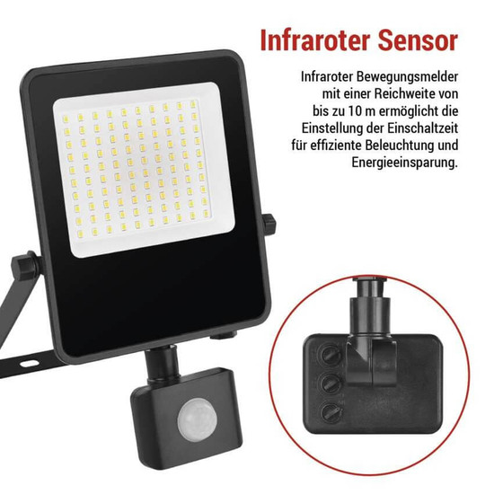 Emos LED Fluter mit Bewegungsmelder Visio 50W neutralweiss 4000K IP54 Schwarz Aluminium 24x16cm ZS2943