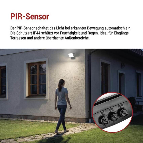 Emos LED Fluter mit Bewegungsmelder Tambo Evo 50W neutralweiss 4000K IP44 Schwarz Aluminium 19x19cm ZS2944