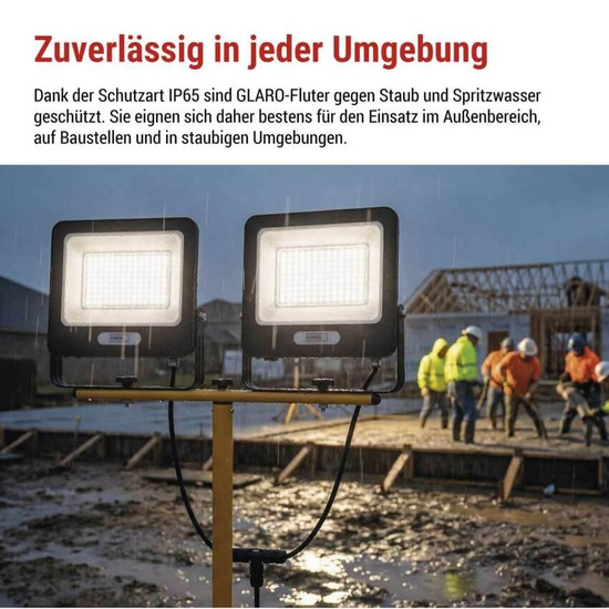 Emos LED Fluter Set mit Stativ Glaro 2x 100W neutralweiss 4000K IP65 Schwarz Gelb Aluminium 73x63cm ZS3215.2