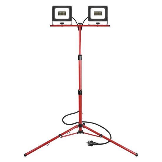 Emos LED Fluter Set mit Stativ Elion 2x 30W neutralweiss 4000K IP65 Rot Schwarz Aluminium 115x107,5cm ZS3333.2